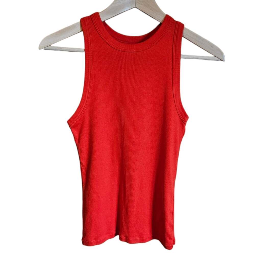 A New Day Womens M Red Ribbed Knit Tank Top Sleeveless Scoop Neck